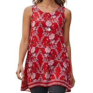 Max Studio Floral Tank Womens Medium Red Shell Sleeveless Career Top
